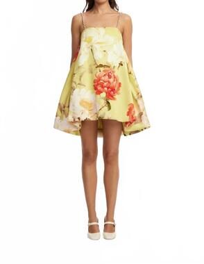 NEW LEO LIN patsy embellished puff mini dress in peony print in yellow
